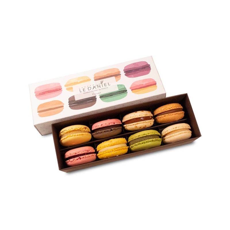 Coffret de 8 Macarons Macarons fruits chocolat idée dessert offrir macarons Laurent le Daniel artisan pâtissier chocolatier macaron glacier confiseur biscuiterie traiteur mof meilleur ouvrier de France pâtisserie à rennes centre-ville alma grand quartier lices halles ille et vilaine bretagne France relais desserts haut de gamme qualité