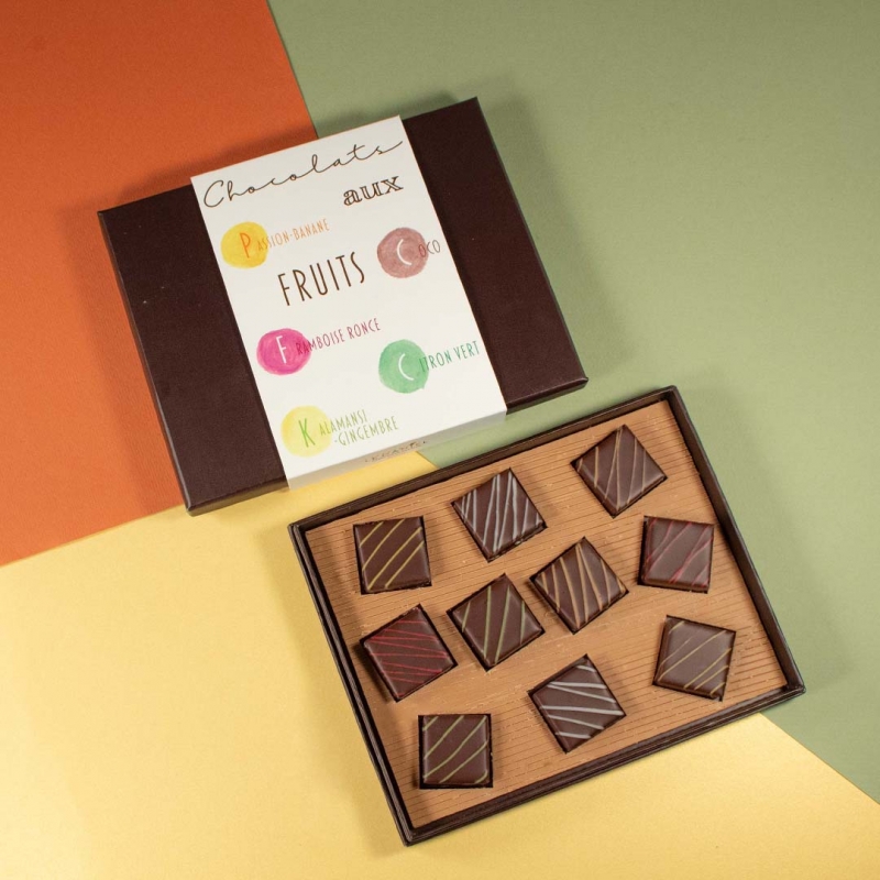 Coffret de l'été coffret de l'été chocolat bonbons ganache fruits framboise noix de coco kalamansi exotique citron vert expédition artisan chocolatier rennais laurent le daniel mof meilleur ouvrier de france patisserie