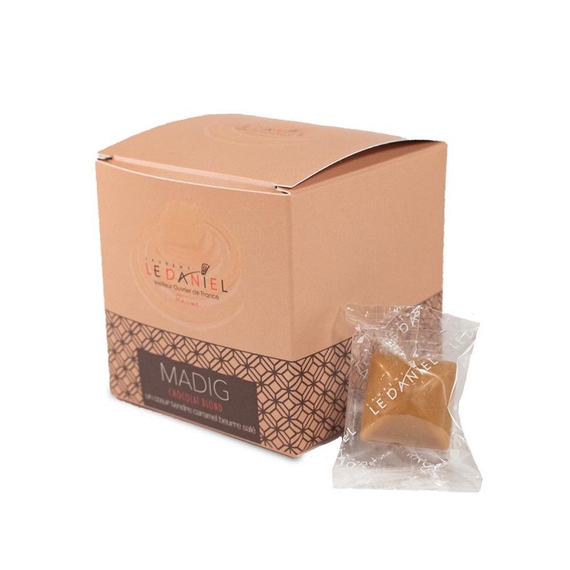 Madig par Laurent Le Daniel bonbon chocolat cœur caramel beurre salé offrir idée cadeau envoi expédition colis colissimo Spécialités bretonnes Laurent le daniel patisserie le daniel maison le daniel mof meilleur ouvrier de France artisan patisserie traditionnelle française tarte fruit bonbon chocolat macaron confiserie caramel biscuit glace spécialité bretonne viennoiserie traiteur cocktail snacking formule déjeuner salon de thé magasins rennes centre ville bretagne relais desserts haut de gamme